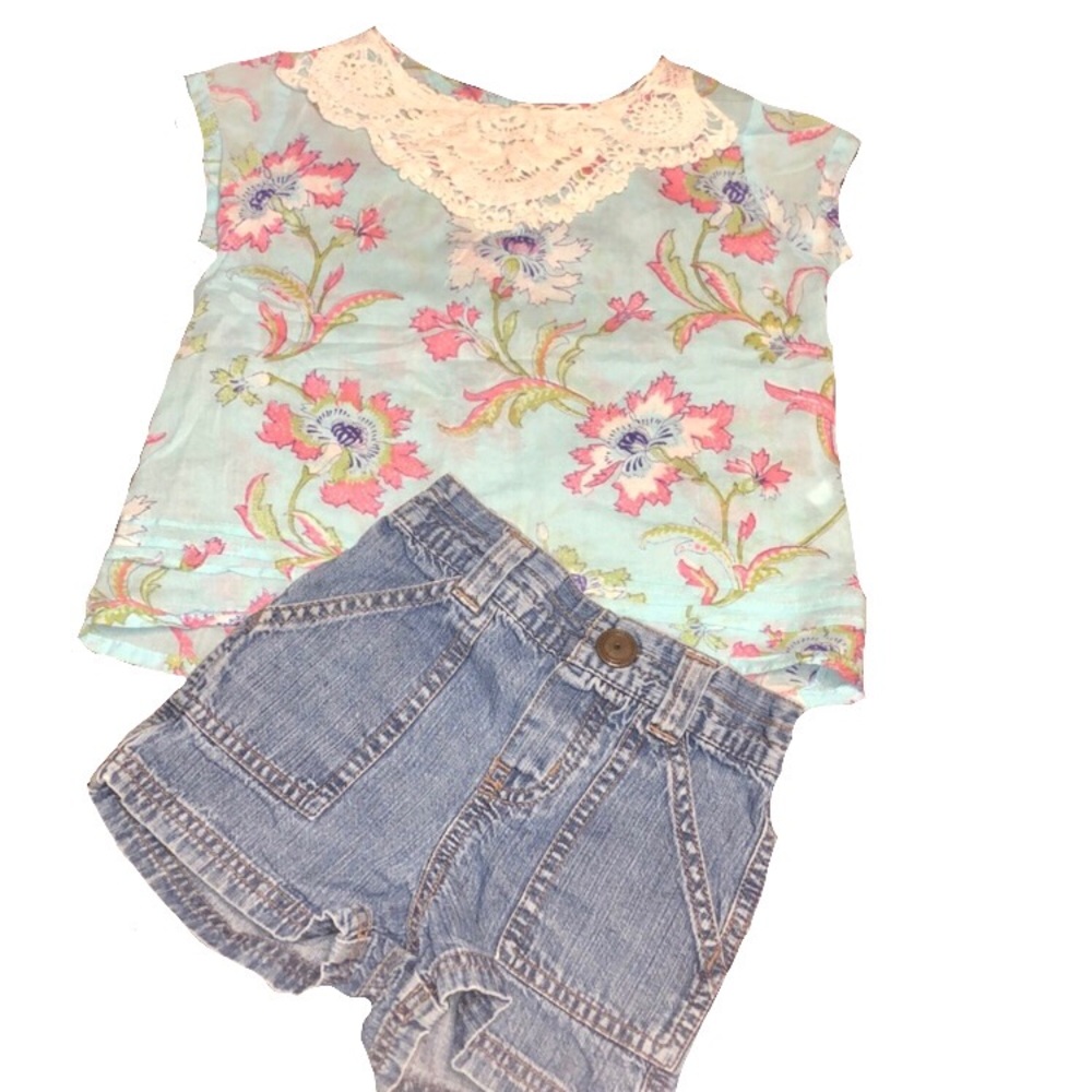 Handprint Floral Top & Circo Jean Shorts Sz 3T - Picture 1 of 8